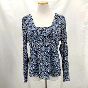 Axcess Patterned Long Sleeve Pull On Shear Top Blouse XL Blue White Black Lined
